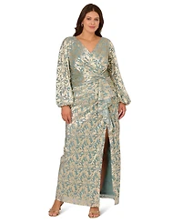 Adrianna Papell Plus Metallic Crinkle V-Neck Ball Gown