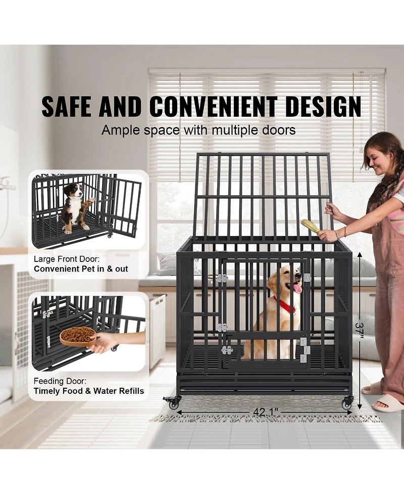 Cozito 42" Heavy-Duty 3-Door Dog Crate with Wheels