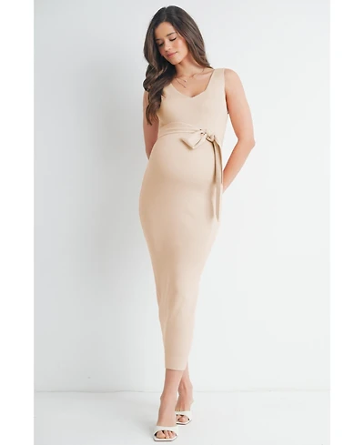 Hello Miz Maternity Ribbed Sleeveless Bodycon Dress with Waist Tie