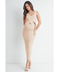 Hello Miz Maternity Ribbed Sleeveless Bodycon Dress with Waist Tie