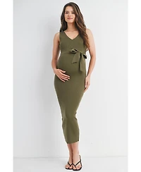 Hello Miz Maternity Ribbed Sleeveless Bodycon Dress with Waist Tie