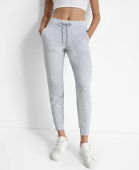 Dkny Women's Tonal Logo Patch Rib Trim Side Pockets Jogger