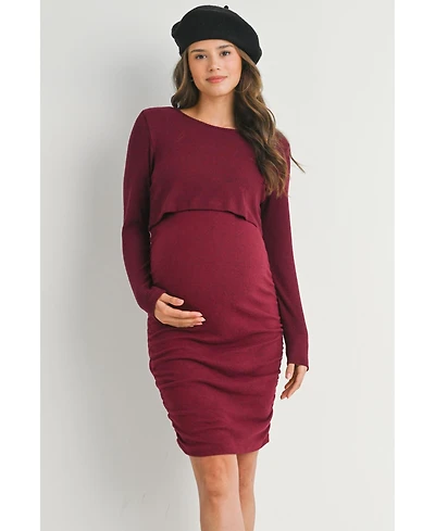 Hello Miz Maternity Long Sleeve Ribbed Side Ruched Nursing Dress
