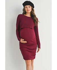 Hello Miz Maternity Long Sleeve Ribbed Side Ruched Nursing Dress