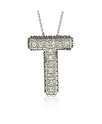 Suzy Levian Sterling Silver Sapphire 3-d Letter "T" Initial Pendant