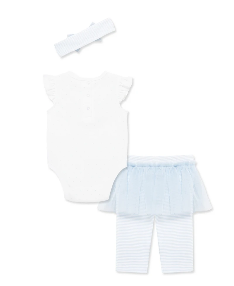 Little Me Baby Girls' Round Neck Bodysuit, Skeggings and Headband, 3-Piece Set