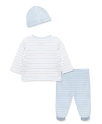Little Me Baby Boys' Round Neck Cardigan, Footed Pants and Hat, 3-Piece Set