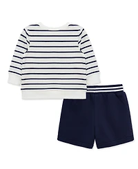 Little Me Baby Boys' Round Neck T-Shirt and Shorts, 2-Piece Set