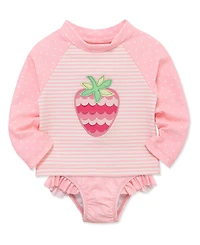 Little Me Baby Girls' Strawberry Long-Sleeve Rash Guard and Swim Bottoms, 2-Piece Set