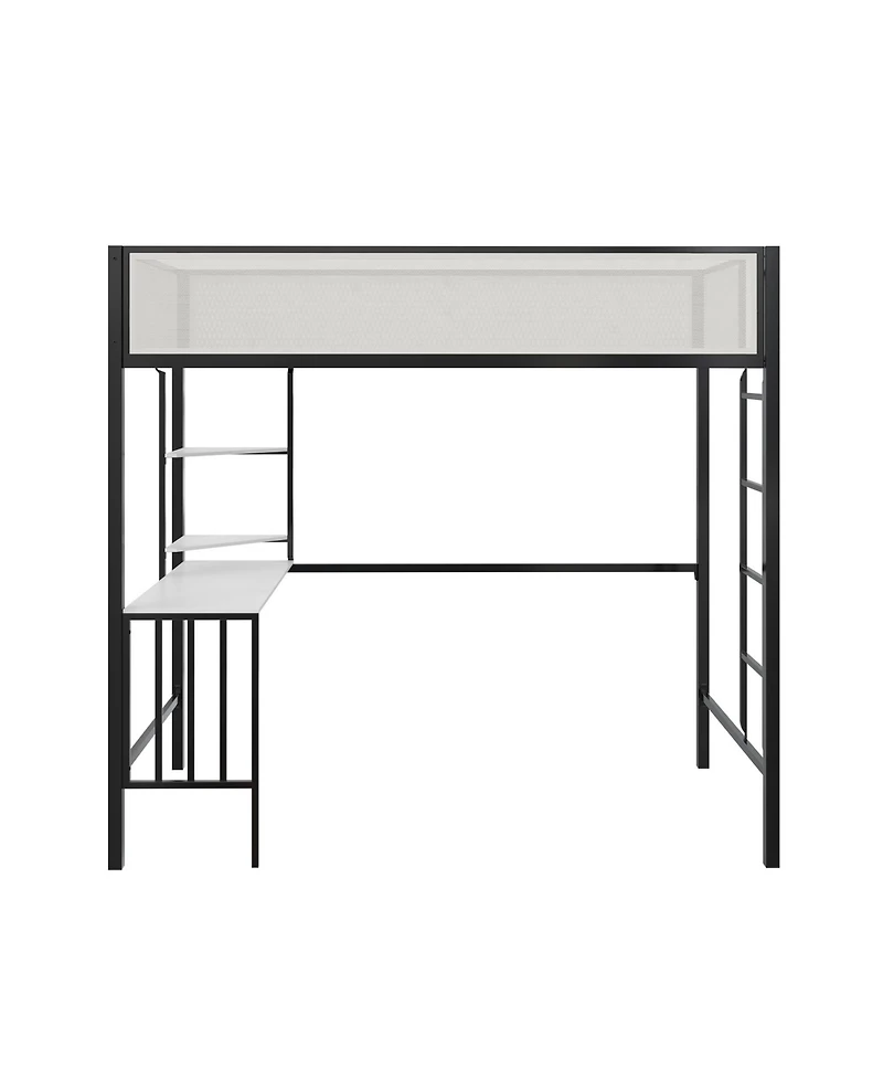 Lovmor Two Tone Metal Bunk Bed with Desk Storage Loft Bed for Kids Teens Dorm Black White