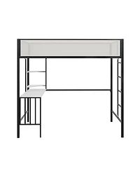 Lovmor Two Tone Metal Bunk Bed with Desk Storage Loft Bed for Kids Teens Dorm Black White