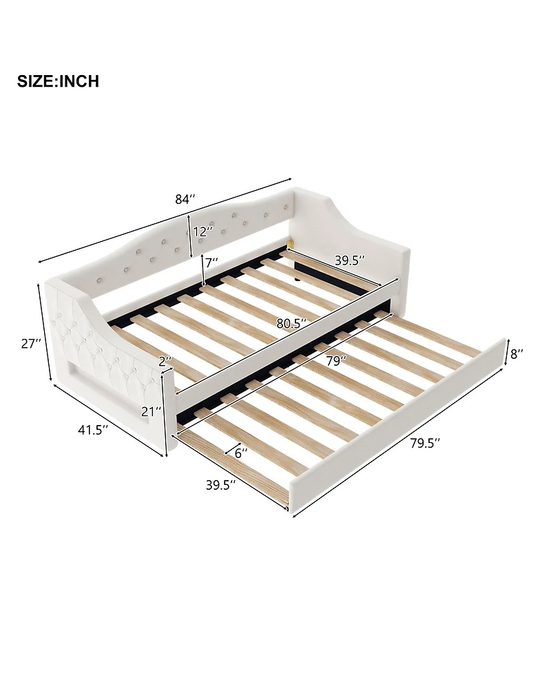 Lovmor Upholstered Twin Xl Size Daybed with Led Belt and Trundle
