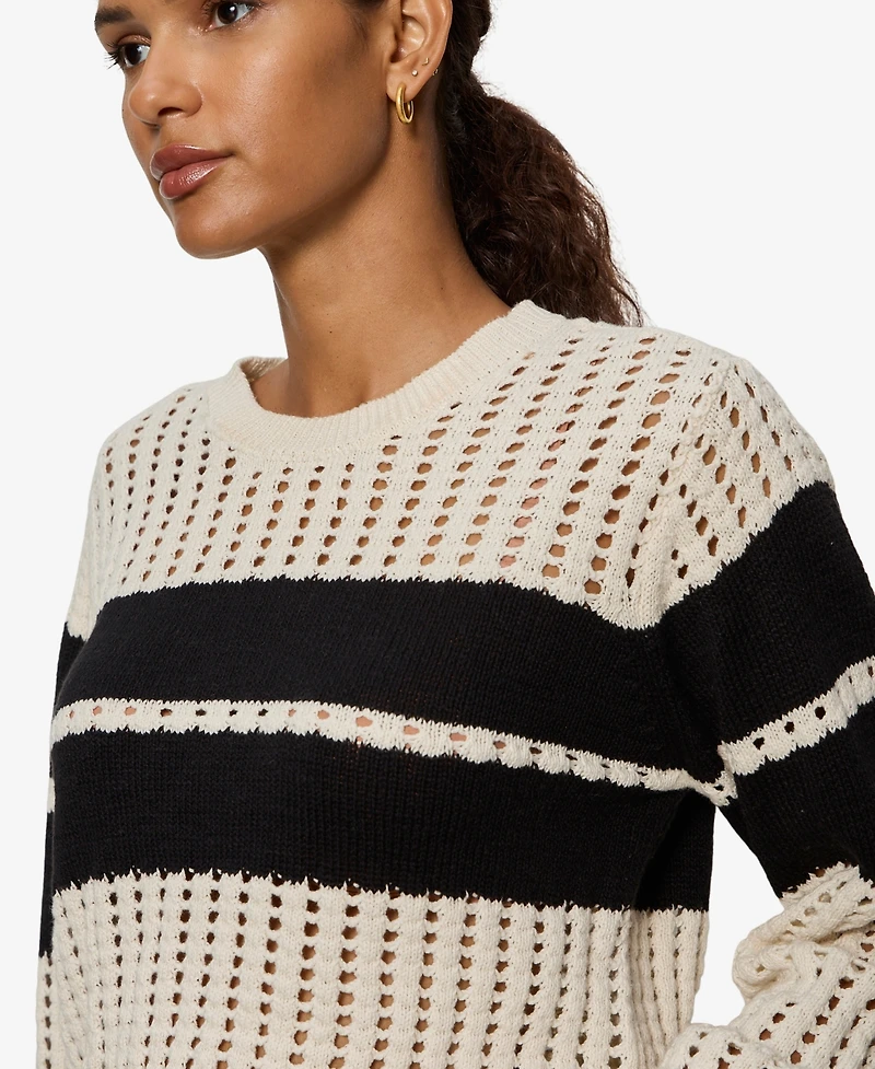 Sanctuary Women's Sporty Openwork Popover Crew Neck Sweater