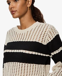 Sanctuary Women's Sporty Openwork Popover Crew Neck Sweater
