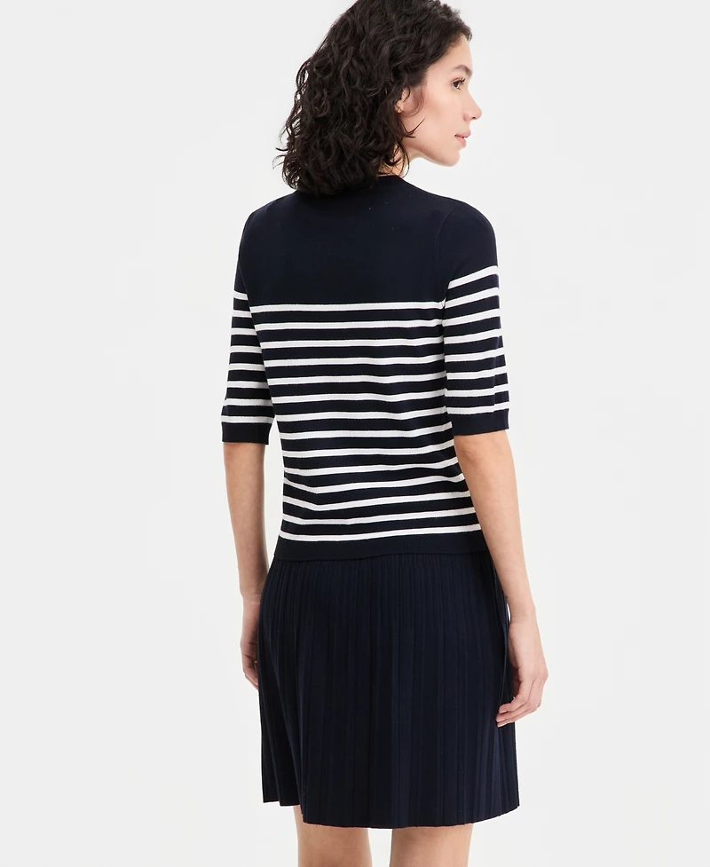 Nautica Jeans Women's Elbow-Sleeve Button-Trim Sweater