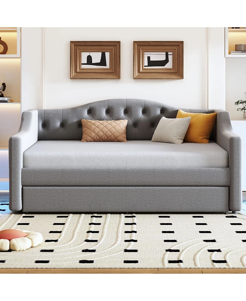 Lovmor Upholstered Full Xl Size Daybed with Led Belt and Trundle Gray