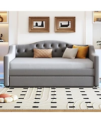 Lovmor Upholstered Full Xl Size Daybed with Led Belt and Trundle Gray