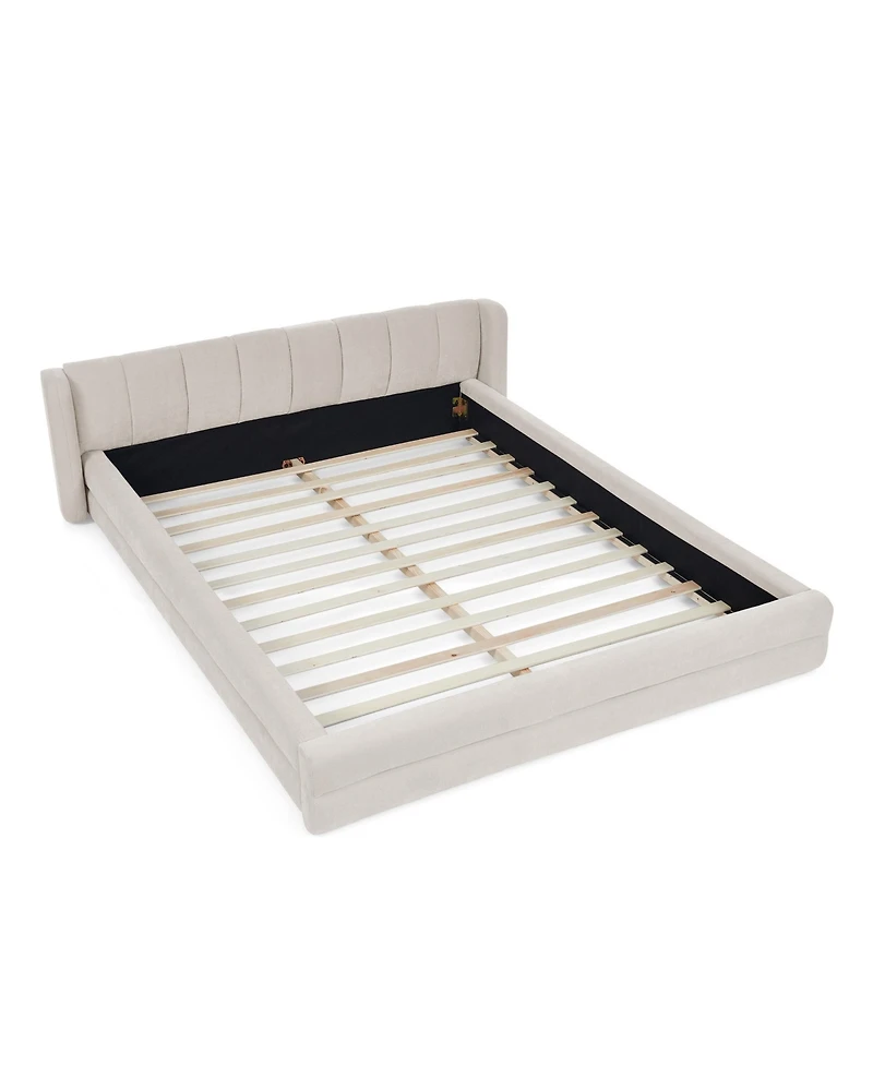 Lovmor Queen Size Upholstered Bed Frame with Thick Fabric Chenille Fabric Grounded Queen Size Platform Bed with Headboard and Solid Frame-Beige