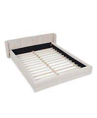 Lovmor Queen Size Upholstered Bed Frame with Thick Fabric Chenille Fabric Grounded Queen Size Platform Bed with Headboard and Solid Frame-Beige