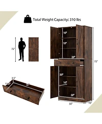 Costway 72" Tall Kitchen Pantry Modern Farmhouse Cupboard Cabinet with 4 Barn Doors