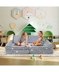 Costway 8 Pcs Modular Kids Play Couch with Handles Machine Washable Covers for Building Fort