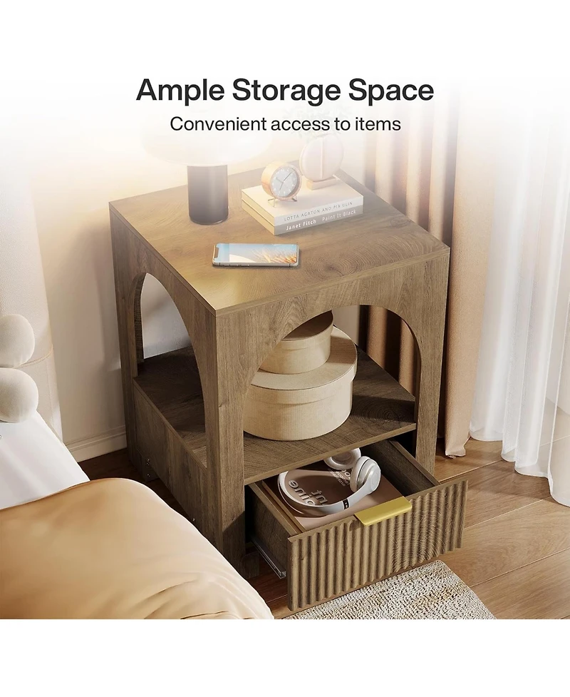 Tribesigns 2-Tier Wood Farmhouse Night Stand, with Open Shelf