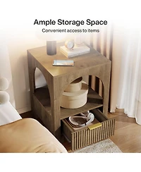 Tribesigns 2-Tier Wood Farmhouse Night Stand, with Open Shelf