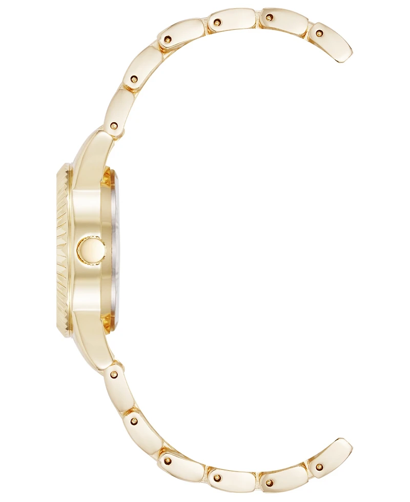 Anne Klein Women's Quartz Crystal Accented Black Dial Round Gold-Tone Alloy Metal Watch Set, 26mm