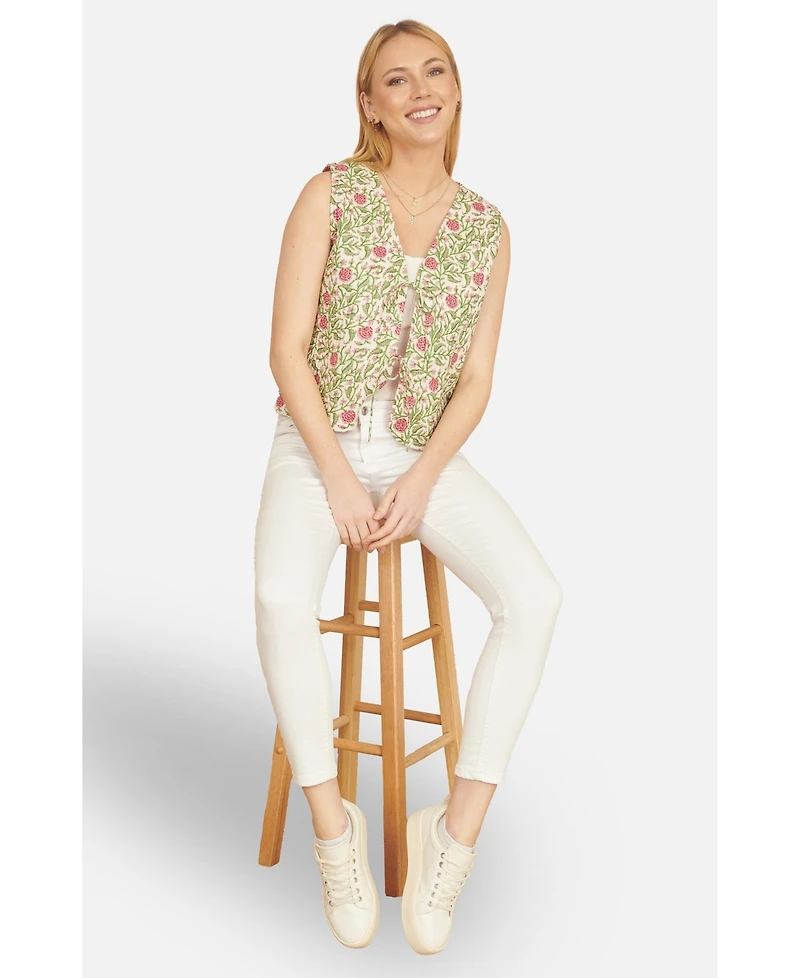 Yumi Women's Indian Floral Reversible Quilted Jacket