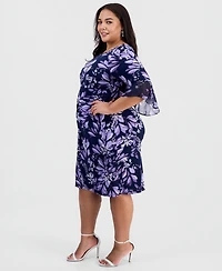 Connected Plus Floral Side-Ruched 3/4-Sleeve Dress