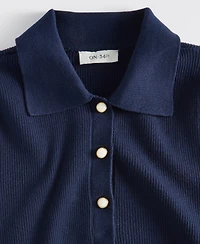 On 34th Women's Short-Sleeve Ruffle-Trim Collared Sweater, Macy's Exclusive