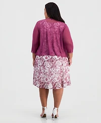 Connected Plus 2-Pc. Floral Chiffon Sleeveless Dress and Ruffle-Front Jacket