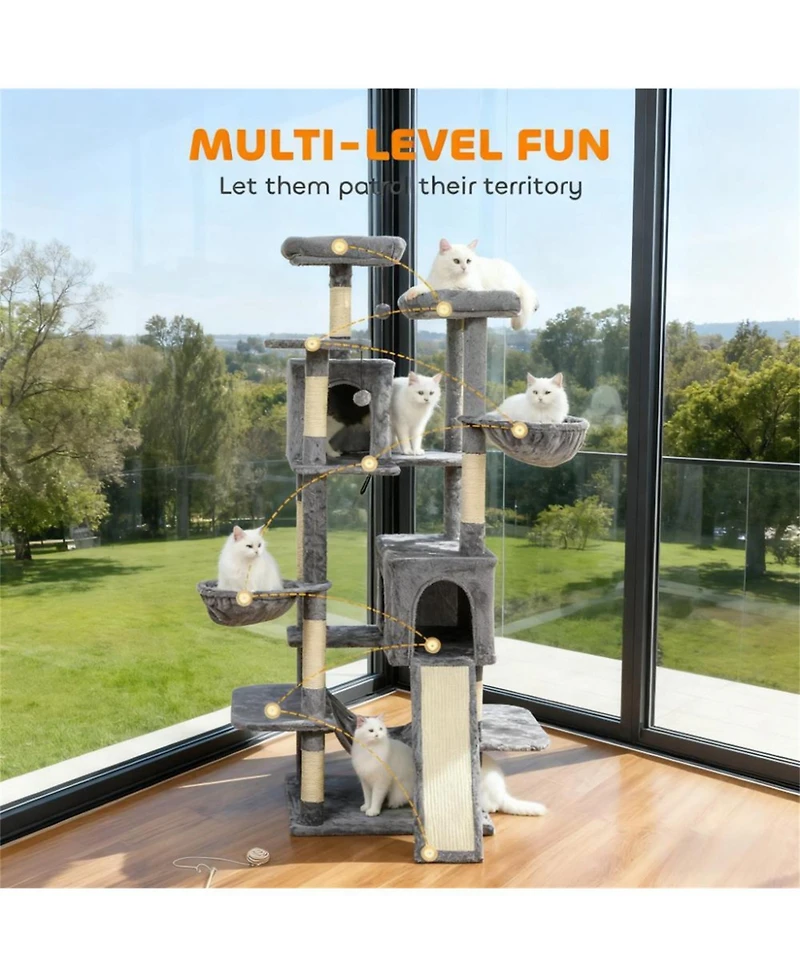 Aostirmotor 69" Multi-Level Cat Tower in Dark Gray