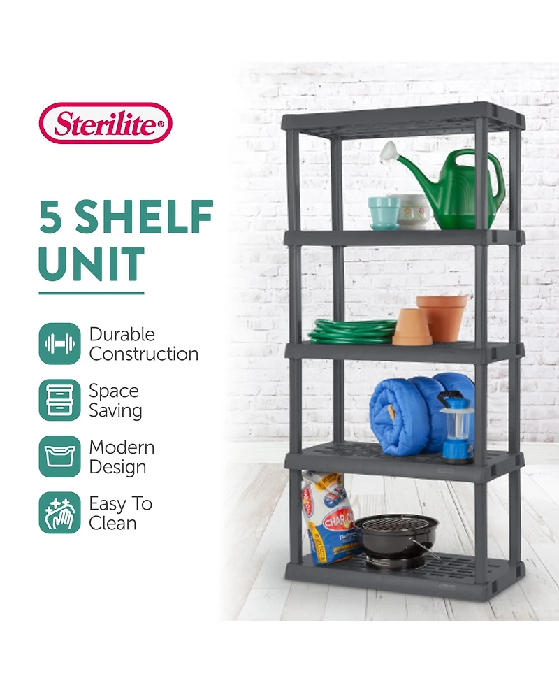 Sterilite 75.2 Inch Heavy Duty Durable 5 Shelf Ventilated Shelving Unit, 4 Pack
