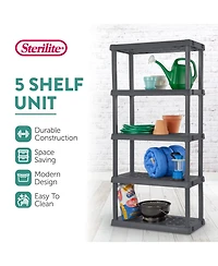 Sterilite 75.2 Inch Heavy Duty Durable 5 Shelf Ventilated Shelving Unit, 4 Pack