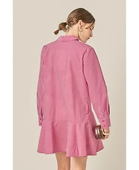 English Factory Women's Stripe Collar Flared Skirt Dress