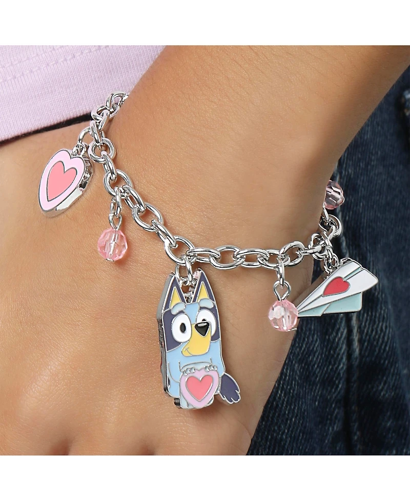 Bluey Charm Bracelet, Silver-Tone, Heart & Love Letter Charms
