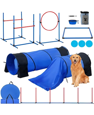Cozito 7-Piece Dog Agility Training Set with 2 Tunnels & Weave Poles