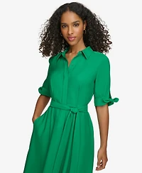 Calvin Klein Petite Tie-Sleeve Collared Midi Shirt Dress