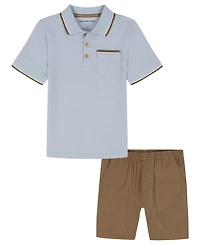 Calvin Klein Boys' 4T-7 Tipped Polo Shirt and Twill Shorts, 2-Piece Set