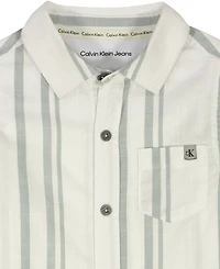 Calvin Klein Boys' Toddler 2T-4T Striped Short-Sleeve Shirt and Twill Shorts, 2-Piece Set