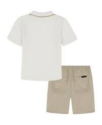Calvin Klein Boys' Toddler 2T-4T Logo Polo Shirt and Twill Shorts, 2-Piece Set
