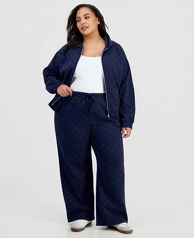 Planet Gold Trendy Plus Dot-Print Wide-Leg Fleece Pants