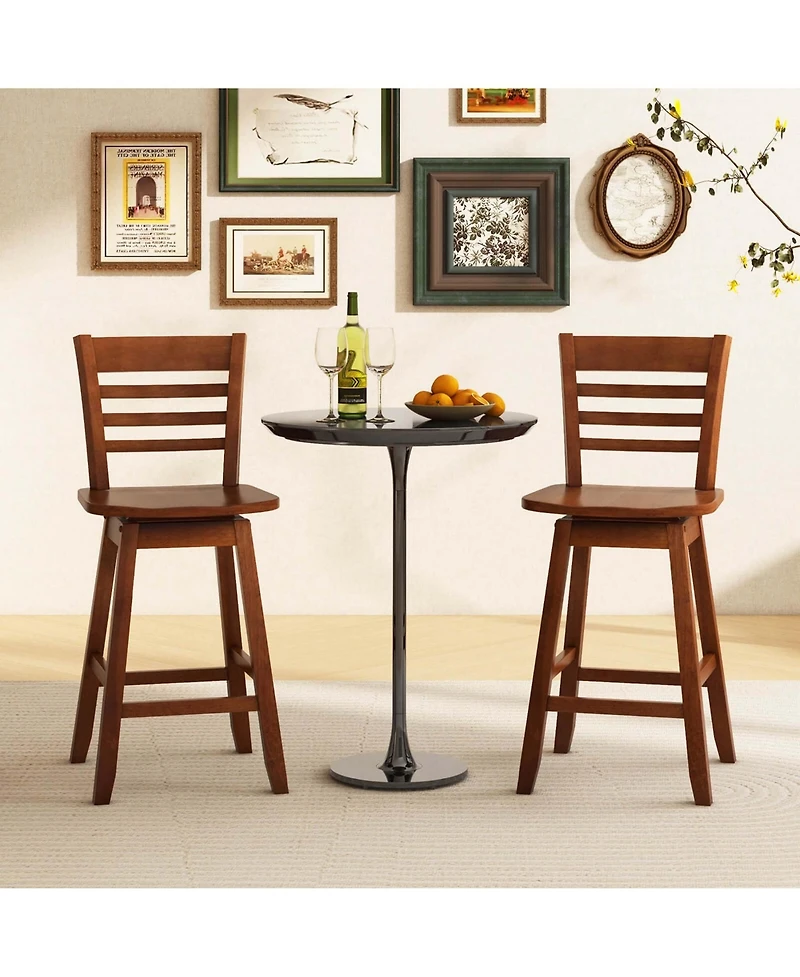 Costway 2 Pcs 24.5" Counter Height Bar Chairs Swivel Bar Stools with Hollow Backrest