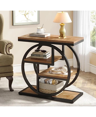Tribesigns End Table, 4-Tier Narrow Side Table with Storage Shelves, Industrial Bedside for Bedroom, Wood Small Sofa