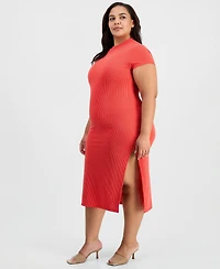 Full Circle Trends Plus Short-Sleeve Mock Neck Midi Dress