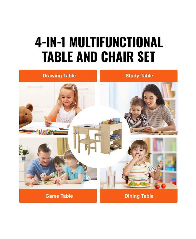 Slickblue Kids Art Table with 2 Chairs Wood Activity Table with Cabinet for Craft and Learning