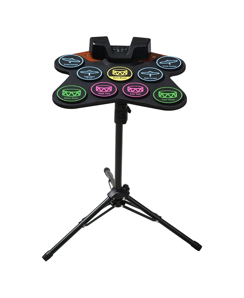 Sugift Roll-Up Electric Drum Set 9 Pads with Stand Pedals Light-Up Sticks