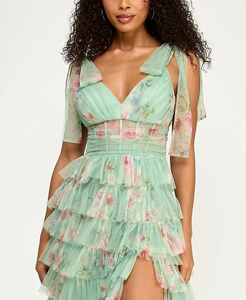 B Darlin Women's Wide Straps Ties V-Neck Gown