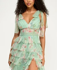 B Darlin Women's Wide Straps Ties V-Neck Gown